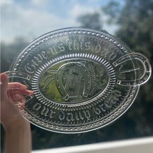 ANTIQUE EAPG ADAMS 1881 GIVE US THIS DAY OUR DAILY BREAD HORSESHOE GLASS PLATTER